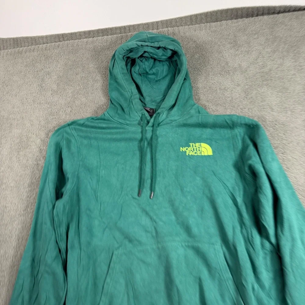 The North Face Mens Large Green Graphic Logo Pullover Hoodie Fleece Kangaroo